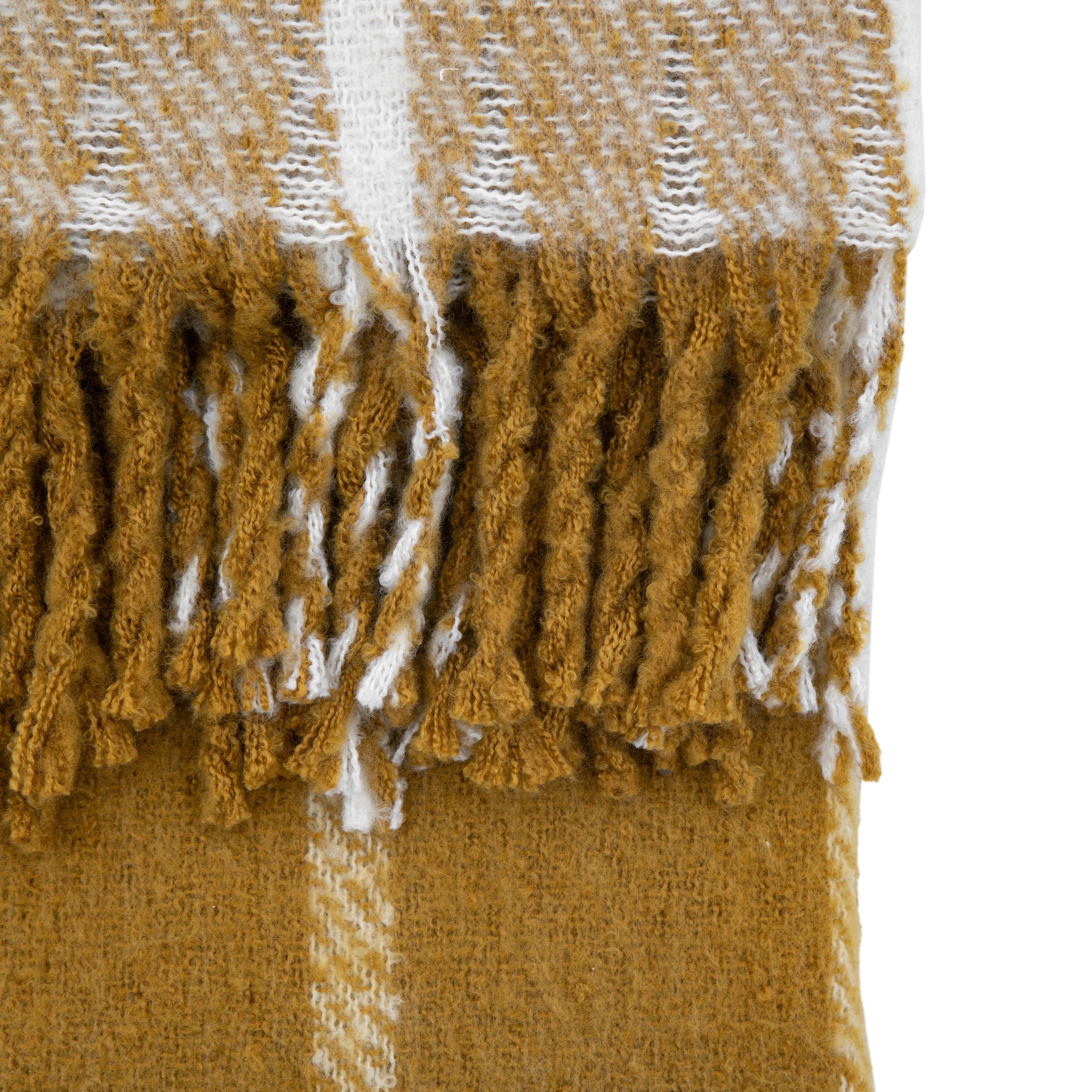 Poly Mustard Yellow Mohair Check Throw
